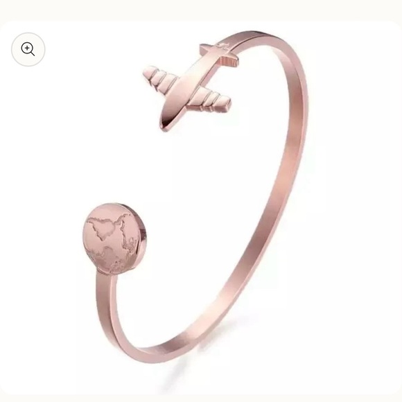 Rose Gold Gold Airplane Cuff Bracelet Great gift for travelers stocking stuffer - Picture 1 of 1